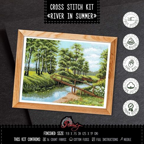 Povitrulya Counted Cross Stitch Kit 'Autumn Park', 9.05" x 9.05", DIY Embroidery Set for Adults with Landscape Pattern, 16 Count Aida, Pre-Sorted Floss and Color Block Pattern in Saudi Arabia