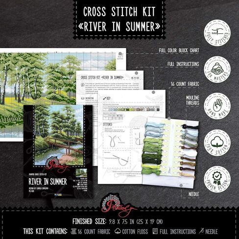 Povitrulya Counted Cross Stitch Kit 'Autumn Park', 9.05" x 9.05", DIY Embroidery Set for Adults with Landscape Pattern, 16 Count Aida, Pre-Sorted Floss and Color Block Pattern in Saudi Arabia