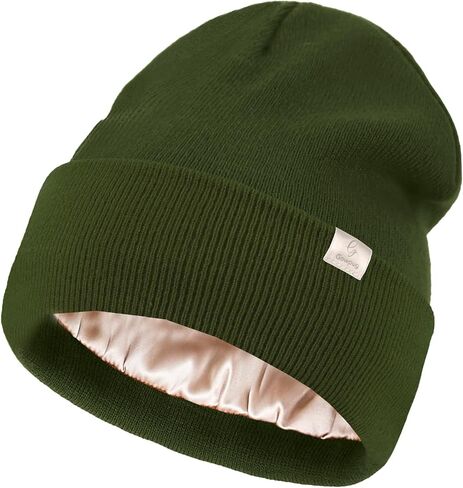 Satin Lined Beanie for Women Men Winter Silk Lined Hat Warm Knit Cuffed Beanies Hat Thickened Slouchy Skull Cap in Saudi Arabia