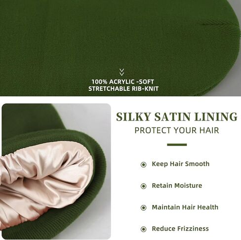 Satin Lined Beanie for Women Men Winter Silk Lined Hat Warm Knit Cuffed Beanies Hat Thickened Slouchy Skull Cap in Saudi Arabia