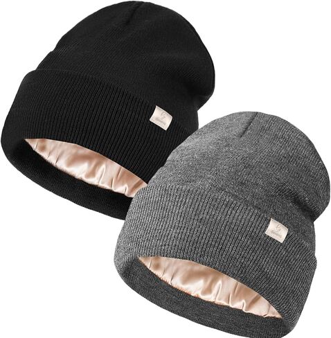 Satin Lined Beanie for Women Men Winter Silk Lined Hat Warm Knit Cuffed Beanies Hat Thickened Slouchy Skull Cap in Saudi Arabia