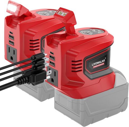 2 Packs Power Inverter for Dewalt 20V Battery, 200W Battery Inverter 20V to 110V-120V, Portable Power Adapter Charger Adapter Power Station Power Supply with 2 USB & 1 Type-C & 1 AC Outlet(No Battery) in Kuwait
