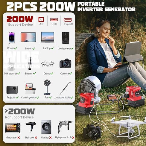 2 Packs Power Inverter for Dewalt 20V Battery, 200W Battery Inverter 20V to 110V-120V, Portable Power Adapter Charger Adapter Power Station Power Supply with 2 USB & 1 Type-C & 1 AC Outlet(No Battery) in Kuwait