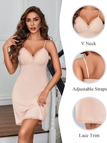 Avidlove Spaghetti Strap Slip Dress Lace Trim Full Slips for Under Dresses Sexy Nightgown in Saudi Arabia