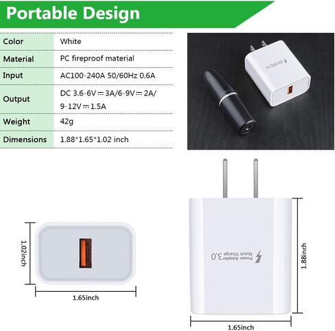 Quick Charge 3.0 Adaptive Charger Block + 6ft USB Type C كابل شحن سريع لهاتف Samsung Galaxy S24/S23/S22 Ultra/S21 FE/S20 A16 A06 A25 A35 A15 A54 A14 A04S A53 A13 A03S A02S A12 A32 A51 S10 S9 in Kuwait
