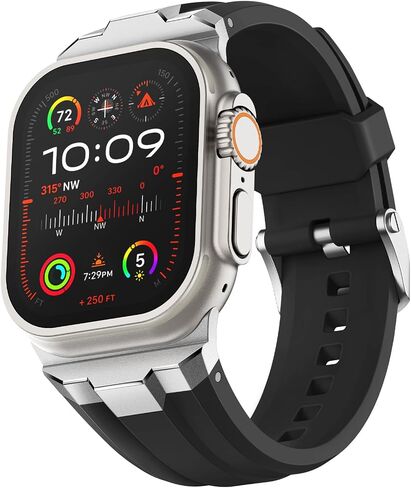 سوار رياضي مناسب لساعة Apple Watch Ultra 2/Ultra Bands 49 مم 46 مم 45 مم 44 مم 42 مم (السلسلة 3)، موصل عريض متين من الفولاذ المقاوم للصدأ 316L حزام سيليكون متين لـ iWatch Ultra 10 9 8 7 6 5 4 3 SE in Saudi Arabia