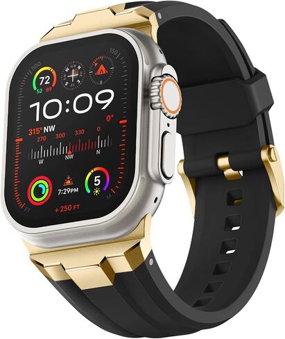 سوار رياضي مناسب لساعة Apple Watch Ultra 2/Ultra Bands 49 مم 46 مم 45 مم 44 مم 42 مم (السلسلة 3)، موصل عريض متين من الفولاذ المقاوم للصدأ 316L حزام سيليكون متين لـ iWatch Ultra 10 9 8 7 6 5 4 3 SE in Kuwait