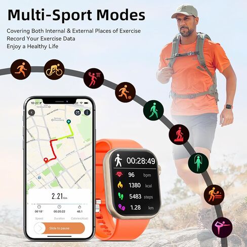 ساعة هواجول الذكية، ساعة ذكية للاتصال بالبلوتوث للرجال والنساء، عداد الخطى، أوضاع تمرين متعددة، متوافقة مع iOS وأندرويد، شاشة 1.83 بوصة لتتبع اللياقة البدنية in Kuwait