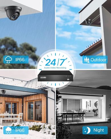 ZOSI 4 Pack 1080p 2MP HD-TVI كاميرا مراقبة منزلية خارجية داخلية 1920TVL، كاميرا مراقبة مقاومة للطقس CCTV كاميرا قبة سوداء، رؤية ليلية 80 قدمًا، 24 قطعة LED، زاوية رؤية 90 درجة in Kuwait
