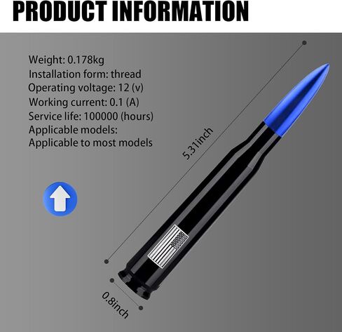 1 PC Car Bullet Modified Antenna, American Flag Printed Stable Signal Receiving Antenna, Patriotic Decorative Replacement Accessories, Suitable for Ford F150, Wrangler, Jeep, Chevrolet (Blue) in Saudi Arabia