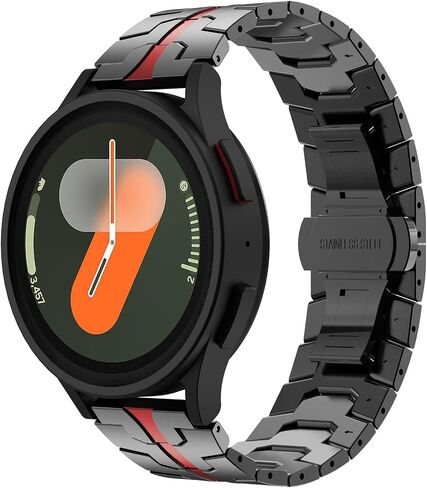 FULLIFE Compatible with Samsung Galaxy Watch 7 6 5 4 FE 40mm 44mm Band Metal Folding Clasp Stainless Steel 20mm Galaxy Watch 6 Classic 4 Classic 5 Pro 43mm 47mm 42mm 46mm 45mm for Men Women, Black/Red in Kuwait