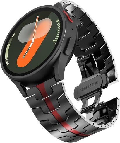 FULLIFE Compatible with Samsung Galaxy Watch 7 6 5 4 FE 40mm 44mm Band Metal Folding Clasp Stainless Steel 20mm Galaxy Watch 6 Classic 4 Classic 5 Pro 43mm 47mm 42mm 46mm 45mm for Men Women, Black/Red in Kuwait