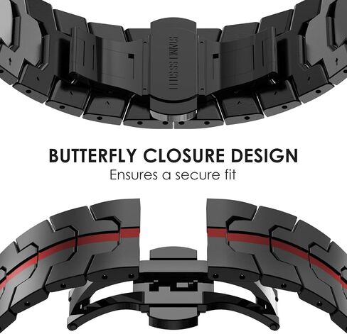 FULLIFE Compatible with Samsung Galaxy Watch 7 6 5 4 FE 40mm 44mm Band Metal Folding Clasp Stainless Steel 20mm Galaxy Watch 6 Classic 4 Classic 5 Pro 43mm 47mm 42mm 46mm 45mm for Men Women, Black/Red in Kuwait