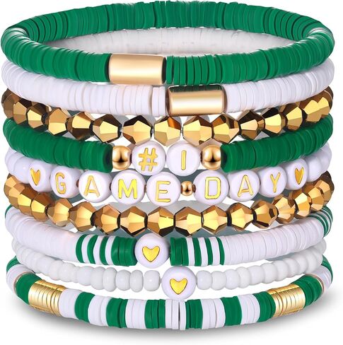 VOGUEKNOCK 9 Pack Game Day Bracelets for Women Stackable Heishi Beaded Stretch Bracelet Football Sport Fan Bracelet Sports Game Team Jewelry Accessories Gifts in Saudi Arabia