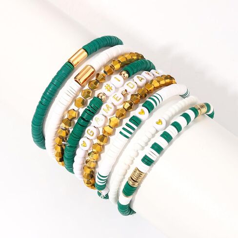 VOGUEKNOCK 9 Pack Game Day Bracelets for Women Stackable Heishi Beaded Stretch Bracelet Football Sport Fan Bracelet Sports Game Team Jewelry Accessories Gifts in Saudi Arabia