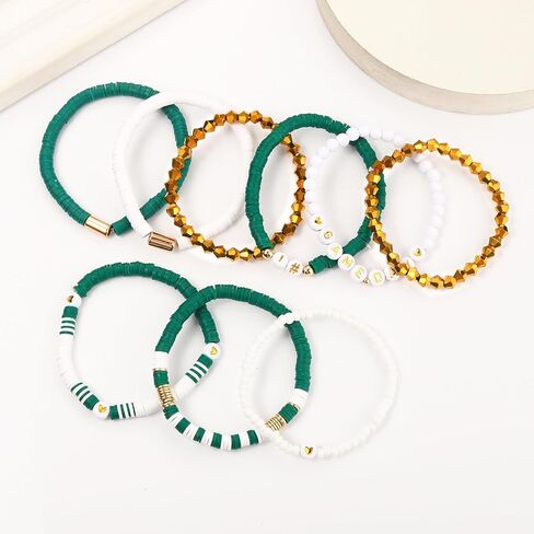 VOGUEKNOCK 9 Pack Game Day Bracelets for Women Stackable Heishi Beaded Stretch Bracelet Football Sport Fan Bracelet Sports Game Team Jewelry Accessories Gifts in Saudi Arabia