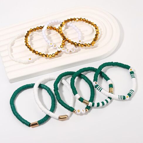 VOGUEKNOCK 9 Pack Game Day Bracelets for Women Stackable Heishi Beaded Stretch Bracelet Football Sport Fan Bracelet Sports Game Team Jewelry Accessories Gifts in Saudi Arabia
