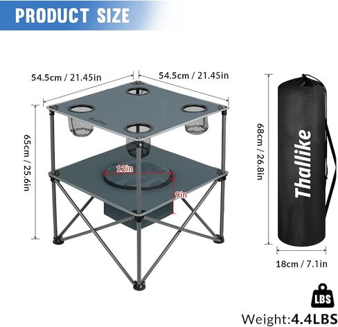Portable Picnic Camping Table That Fold Up Lightweight, Folding Camping Table 77LBS Load-Bearing, Beach Table with 4 Tear Resistance Cup Holders, Carry Bag for Camp Outdoor Fishing in Saudi Arabia