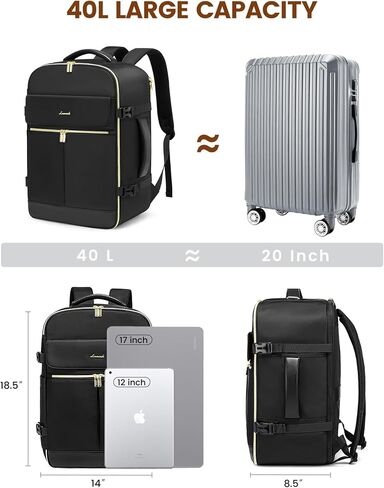 LOVEVOOK Travel Backpack for Women, 40L Large Carry On Backpack Flight Approved, Waterproof Personal Item Travel Bag Fits 17.3'' Laptop,TSA Backpack Suitcase with 3 Packing Cubes in Saudi Arabia