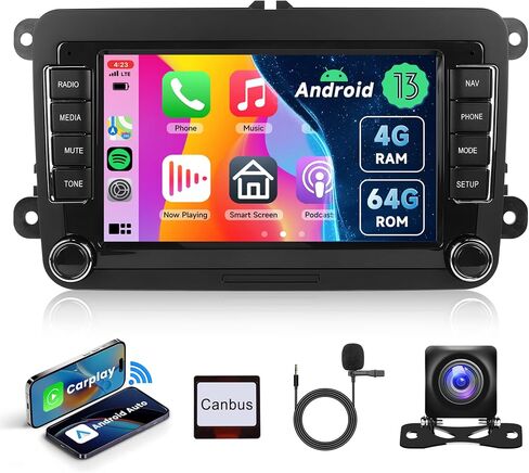 4G+64G Car Radio Stereo for VW Passat Jetta Tiguan Golf MK5 MK6 T5 EOS Polo, Android Rimoody 7'' Wireless Carplay Android Auto Mirror Link GPS 4G-WiFi BT 5.0 FM/AM/RDS DSP Camera in Saudi Arabia