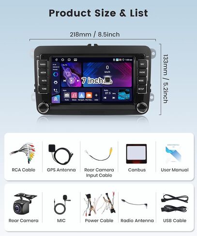 4G+64G Car Radio Stereo for VW Passat Jetta Tiguan Golf MK5 MK6 T5 EOS Polo, Android Rimoody 7'' Wireless Carplay Android Auto Mirror Link GPS 4G-WiFi BT 5.0 FM/AM/RDS DSP Camera in Saudi Arabia