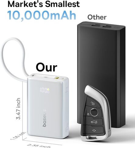 Baseus Power Bank, Picogo 10000mAh 45W 3-Output Portable Charger with Built-in USB-C Cable, PPS/PD QC Fast Charging External Battery Pack for iPhone 16/15/14/13 Series, Samsung, MacBook Pro, iPad in Saudi Arabia