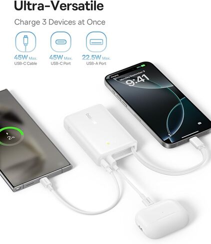 Baseus Power Bank, Picogo 10000mAh 45W 3-Output Portable Charger with Built-in USB-C Cable, PPS/PD QC Fast Charging External Battery Pack for iPhone 16/15/14/13 Series, Samsung, MacBook Pro, iPad in Saudi Arabia