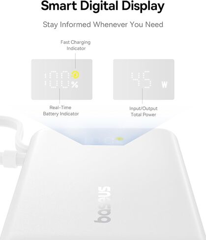 Baseus Power Bank, Picogo 10000mAh 45W 3-Output Portable Charger with Built-in USB-C Cable, PPS/PD QC Fast Charging External Battery Pack for iPhone 16/15/14/13 Series, Samsung, MacBook Pro, iPad in Saudi Arabia