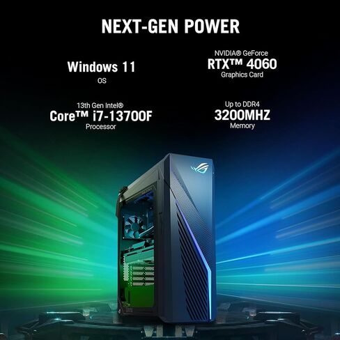 ASUS ROG Strix i7 RTX 4060 Ultimate Gaming Desktop, Intel i7-13700F (Beats Intel i9-12900K), NVIDIA GeForce RTX 4060, 64GB RAM, 4TB SSD, Wi-Fi 6, RJ-45, DisplayPort, Wired KB & Mouse, W11P, Black in Saudi Arabia