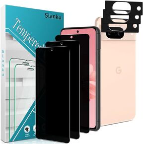 Slanku [3+3 Pack for Google Pixel 8A Privacy Screen Protector Tempered Glass with 3 Pack Camera Lens Protector, Anti-Spy, No Bubbles, Touch Sensitive, Black