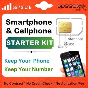 مجموعة أدوات بدء تشغيل بطاقة SIM مسبقة الدفع من SpeedTalk - خطط لاسلكية بدون عقد تبدأ من 5 دولارات شهريًا، خطط غير محدودة لبيانات الرسائل النصية بدءًا من 9 دولارات شهريًا - الهواتف المحمولة 5G 4G LTE iOS Android الذكية