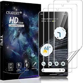 3 Pack Screen Protector for Google Pixel 7 Pro [Not Glass], Support Fingerprint Flexible TPU Film with Camera Lens Protector, 3D Curved Full Coverage