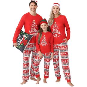 MISSKY Matching Christmas Family Pajamas Sets, Christmas Print Top Plaid Pants Sleepwear Family Pjs Matching Sets Loungewear Outfits for Men Couples