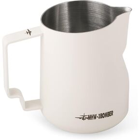 MHW-3BOMBER Milk Frothing Pitcher 12oz Milk Frother Cup Espresso Steaming Pitcher Stainless Steel Milk Frother Cup Barista Latte Art Round Spout Milk Jug, Black P6007MB
