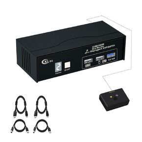 CKLau 8K30Hz 4K144Hz Dual Monitor KVM Switch Displayport 1.4, 2 Port USB 3.0 DP KVM Switch 2 Monitors 2 Computers with Cables, Digital Display