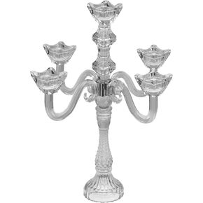 YAKii Ultra Elegant Crystal Candelabra Candle Holder -19.7" Tall Table Decor-5-Arm Taper Candlestick Centerpiece-Clear Gemstones