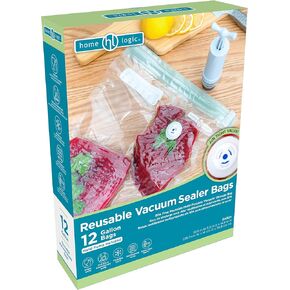 Home Logic Vacuum Sealer Reuseable Bags – Freezer, Microwave & Sous Vide Safe Food Storage – 12 Gallon Bags, 7 Inch Width