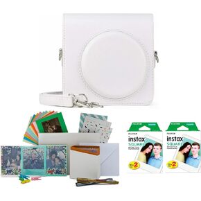 Fujifilm Instax Square Film Twin Pack (40 Exposures) with Case and Storage Box Bundle (White) (4 Items)