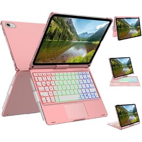 KVAGO Keyboard Case for iPad 10th Generation 2022 10.9 inch- Multi-Touch Trackpad, 7 Color Backlight Keyboard- 360° Rotatable Smart Case 10.9 inch with Pencil Holder, Rose Gold