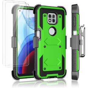 Njjex for Moto G Power 2021 Case, for Motorola G Power 2021 Case W/Tempered Glass Screen Protector [2 Pack], [Nbeck] Shockproof Heavy Duty Swivel Holster Belt Clip Kickstand Rugged Cover [Black]
