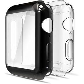 Simpeak 2-Pack Soft Screen Protector Case Compatible with Apple Watch Series 9 Ultra 8 7 (41mm 45mm 49mm) Series 6 SE 5 4 (40mm 44mm) Series 3 2 1 (38mm 42mm),Clear+Black (42mm(Series 3))
