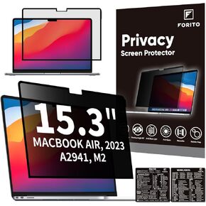 واقي شاشة خصوصية للكمبيوتر المحمول F FORITO متوافق مع Apple MacBook Air 15.3 بوصة إصدار 2024 2023 M3 A3114 M2 A2941، فلتر شاشة للخصوصية شفاف ومضاد للضوء الأزرق قابل للإزالة