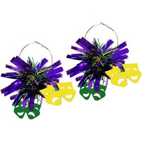 twinkle eye Sparkly Mardi Gras Earrings Large Hoop Earrings Foil Plastic Metallic Cheerleader Pom Poms Ball Fireworks Carnival Earrings For Women Girls Jewelry