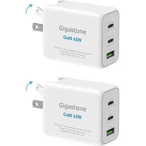 Gigastone [2-Pack] 65W USB C Charger, GaN III Tech, PPS, Multiple Port, Foldable Plug, Full Speed Charging for MacBook Air/Pro, Dell XPS, iPad, iPhone16/15, Galaxy S24/S23, Tablets, USB-C Laptops