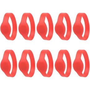 10pcs RFID Wristband, RFID Bracelet RFID Wristband Silicone Bracelet IP68 Waterproof ID Card Sauna Card Access Control Wristband for Hotel Swimming Pool Sauna Room (Red)