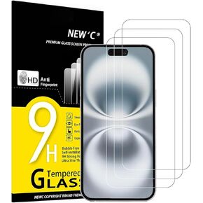 NEW'C 3 Pack Designed compatible for iPhone 16 Plus (6.7 inches) Screen Protector Tempered Glass,Case Friendly Ultra Resistant