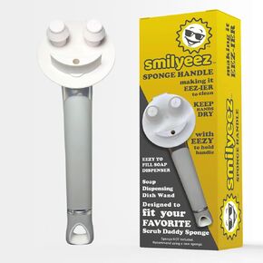 The Original Smiling Sponge Handle™ Soap Dispensing Handle - Dishwand for Scrub Daddy Sponge (White) Dish Wand
