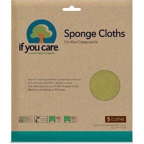 If You Care Sponge Cloths – 5 Count – 100% Natural Cleaning Rags for Kitchen, Bathroom, Home Countertop Surfaces – Absorbent, Reusable, Machine Washable, Compostable