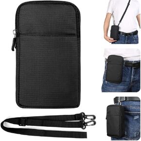 Men Nylon Cell Phone Crossbody Purse Bag Waist Pouch Compatible for Galaxy S24 Ultra S23 Ultra Note 20 S24+ S23+ S23 S21 FE A14 A15 A24 A34 A54 iPhone 15 14 13 Pro Max Pixel 8 7 6 Pro (Black)