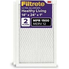 Filtrete 14x24x1 Air Filter MPR 1500 MERV 12, Healthy Living Ultra Allergen, 2-Pack (exact dimensions 13.81x23.81x0.78)